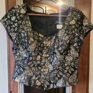 Vintage Hampton Nites Black & Gold Brocade Top – Size 12